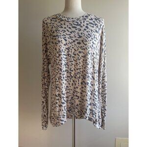 Kelly Renee Animal Print Blouse Womens L Beige High Low Hem Dolman Sleeve
